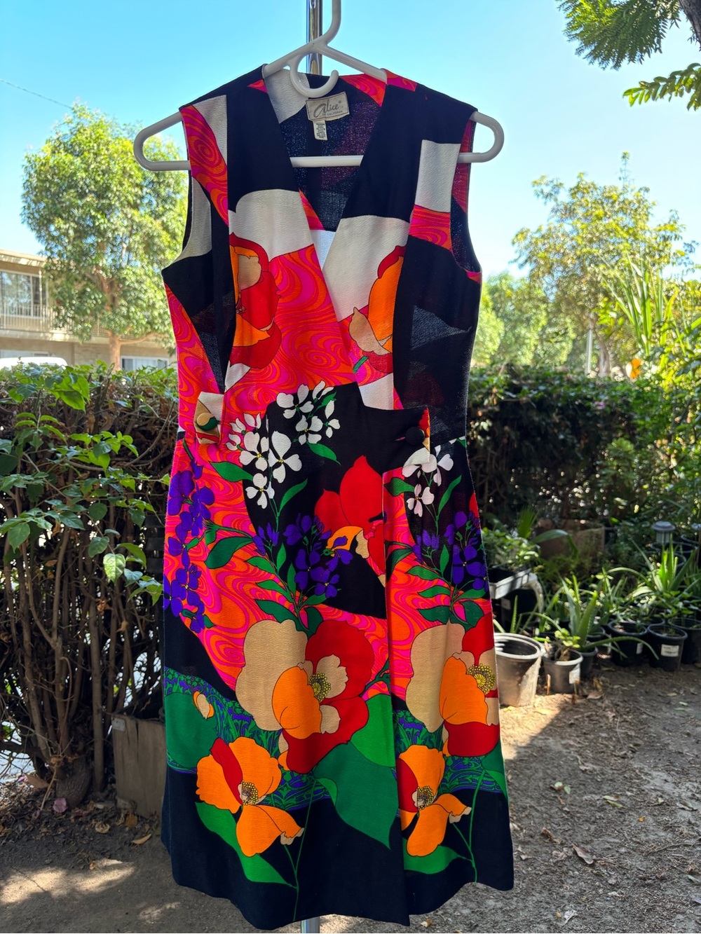 60’s Vintage Sleeveless Wrap Midi Dress Vibrant Floral Size XS